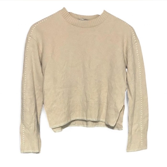 Everlane Cream 100% Wool Cropped Double Slit Sweater - Picture 1 of 3